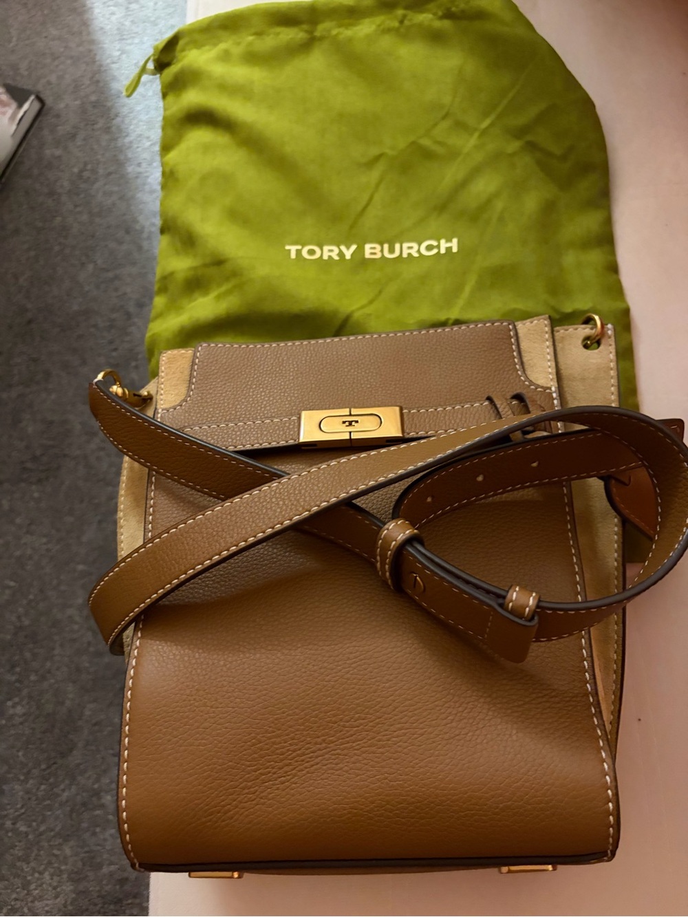 Tory Burch Tan and Camel Leather Crossbody Bag